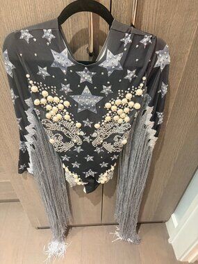 Pure x Chaos Alondra Rhinestone Fringe Star Bodysuit — Black, NWT